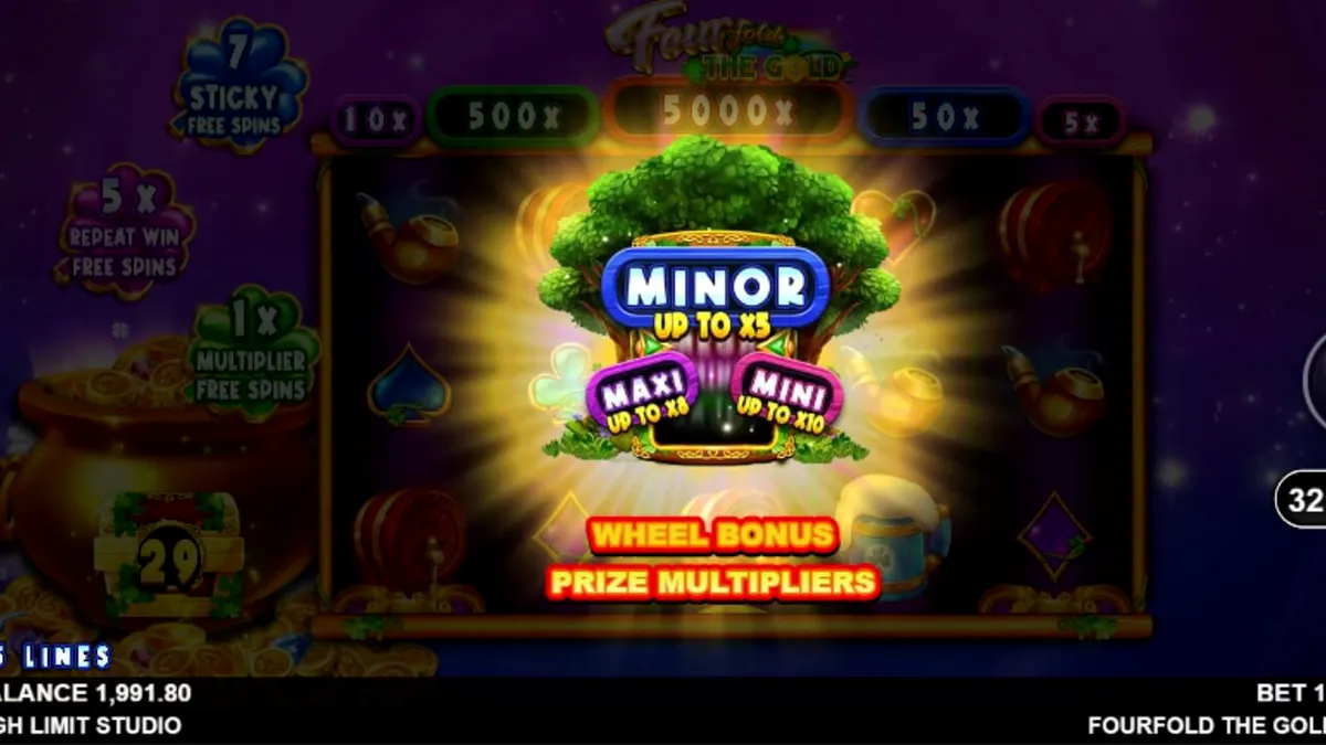 Giao diện trò chơi Fourfold the Gold với chủ đề yêu tinh và vũ trụ